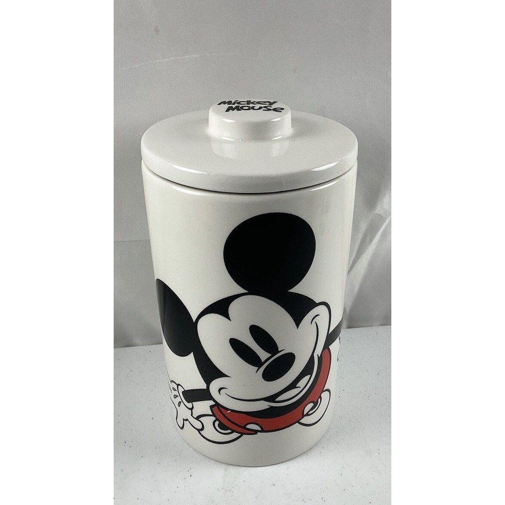 Disney Mickey MouseCeramic Canister Cookie Jar With Mickey Mouse On Lid 9"